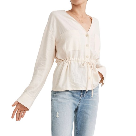 Madewell Tops - Madewell Linen-Blend Drawstring Peplum Top Ivory SZ S